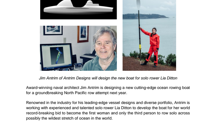 Renowned Naval Architect Jim Antrim to Design New Boat for Lia Ditton’s Bid To Become First Woman to Row Solo Across North Pacific
