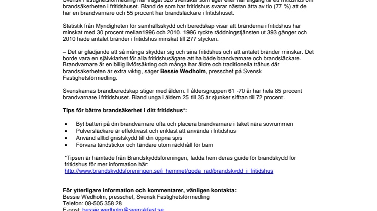 Bobarometern: 8 av 10 har brandvarnare i fritidshuset