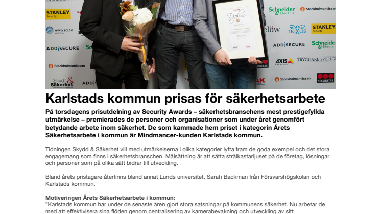 Karlstads kommun prisas för säkerhetsarbete