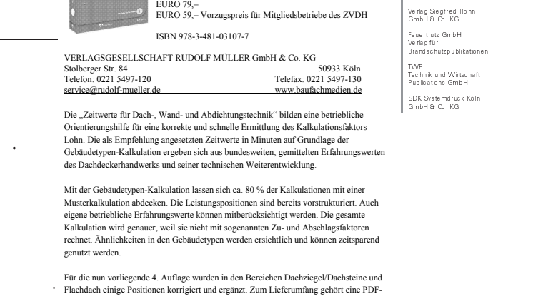 Zeitwerte für Dach-, Wand- und Abdichtungstechnik