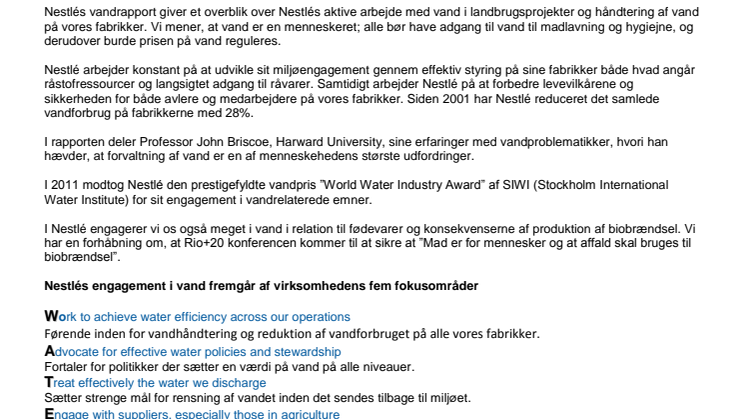 Nestlé - ny CSV-rapport om vand og de globale vandudfordringer