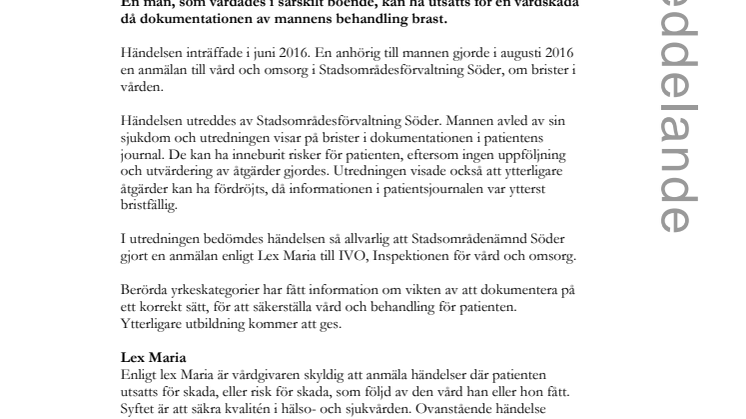 Dokumentationen brast –  händelsen Lex Maria-anmäls