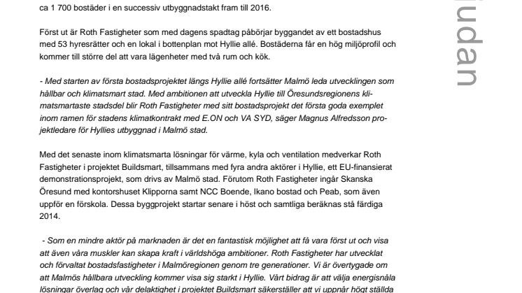 Klimatsmart byggstart av bostäder i Hyllie