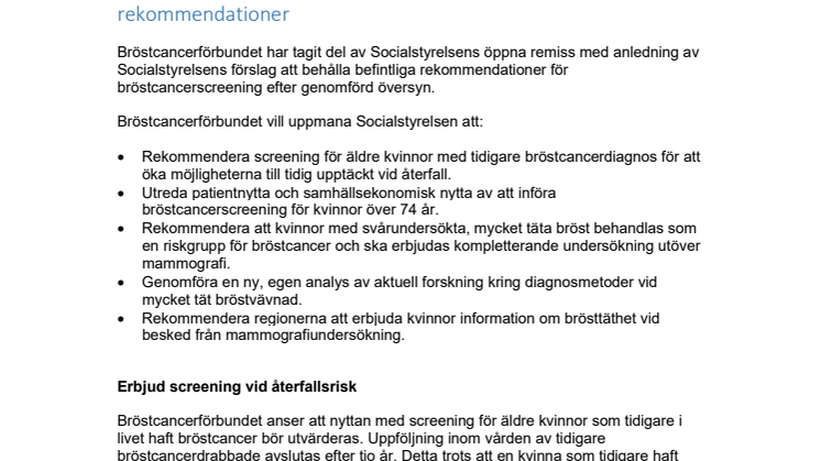 Remissyttrande Bröstcancerscreening 