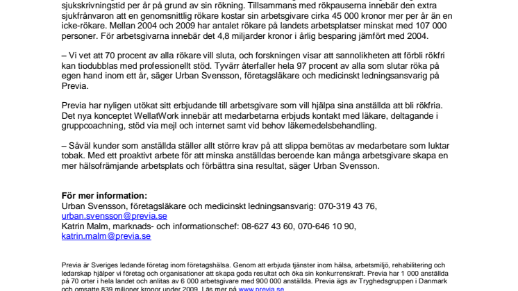 Arbetsgivare tjänar fem miljarder på minskad rökning