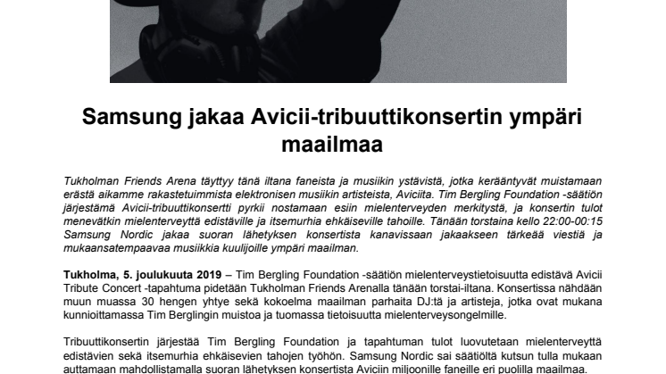 Samsung jakaa Avicii-tribuuttikonsertin ympäri maailmaa