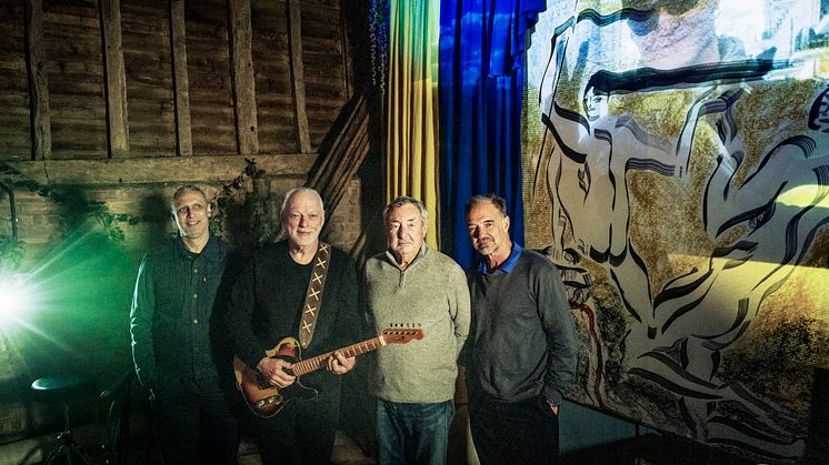 Pink Floyd 2022 fra venstre: Nitin Sawhney, David Gilmour, Nick Mason og Guy Pratt.