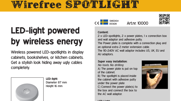   Wirefreelight - Trådlös el spotlightkit. Produktblad.