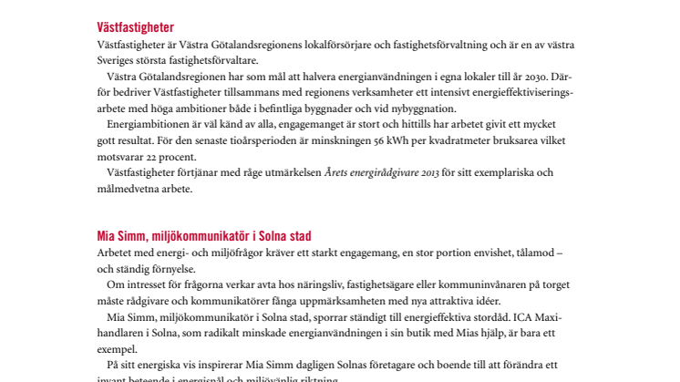 Årets Energirådgivare är Västfastigheter och Mia Simm!