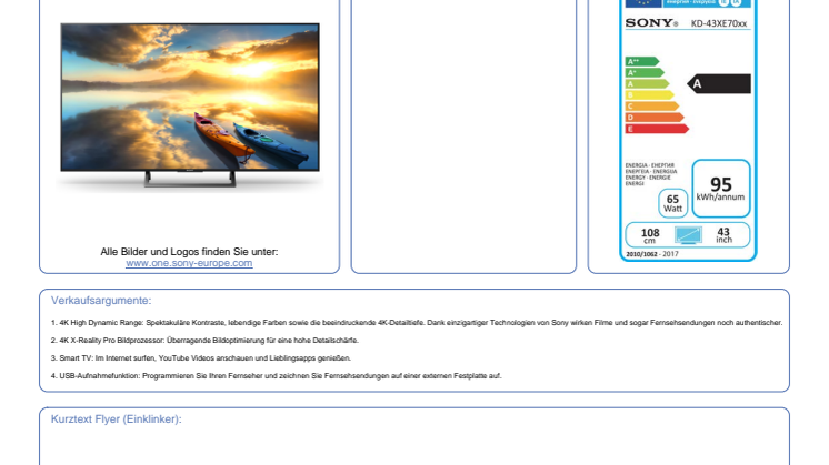 Datenblatt KD43XE7005BAEP von Sony