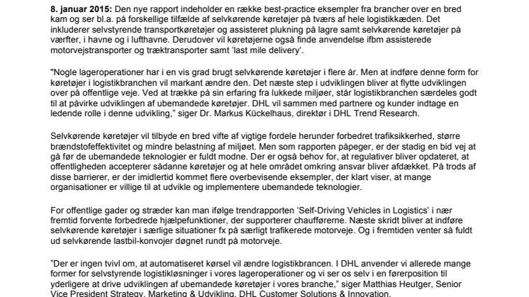 Ny trendrapport: Stort potentiale for selvkørende køretøjer i logistikbranchen