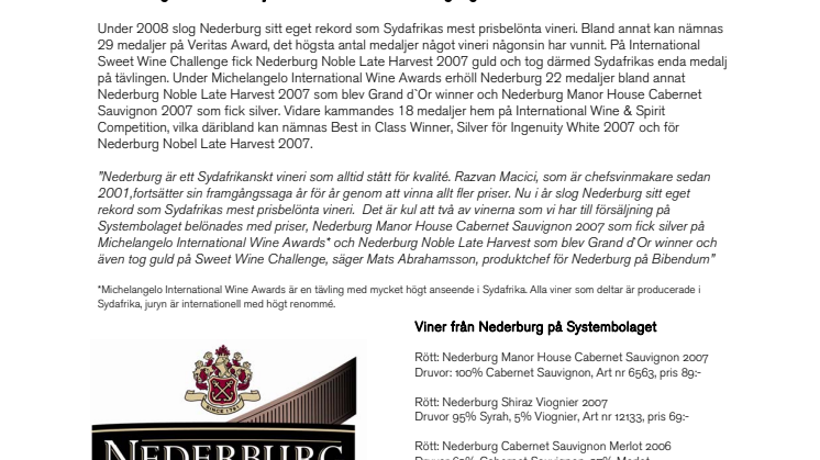 Nederburg - South Africa´s most awarded wines