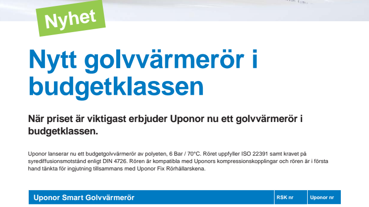 Nytt golvvärmerör i budgetklassen