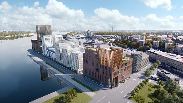 Kontorshuset Portalen blir det första besökaren möter vid inträdet till det som kallas Hamnkvarteret. Bild: LINK Arkitektur