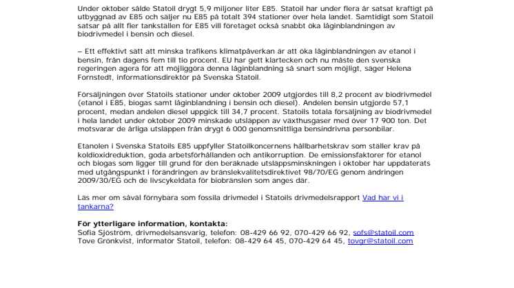 Svagt ökad försäljning av E85