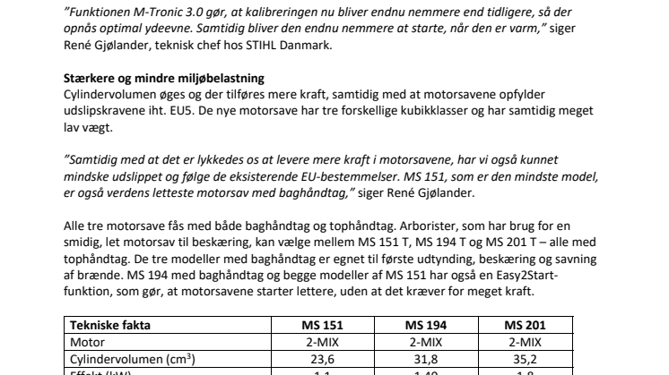 Ny generation af motorsave med lavere udslip