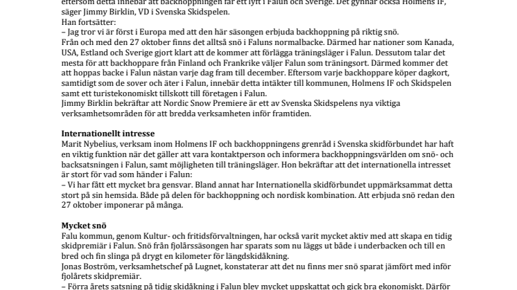 Skidpremiären på Lugnet, i år med backhoppning