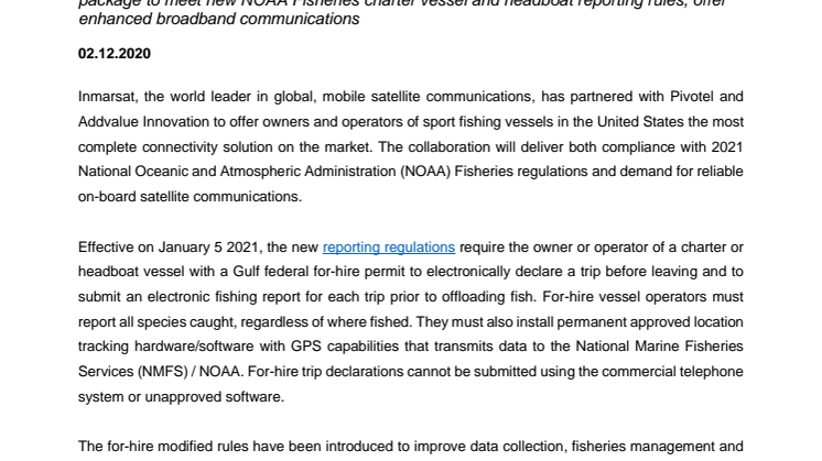New Fleet One VMS Solution Launched to Enable US Sport Fishing Vessels Compliance with 2021 Sustainability Regulations