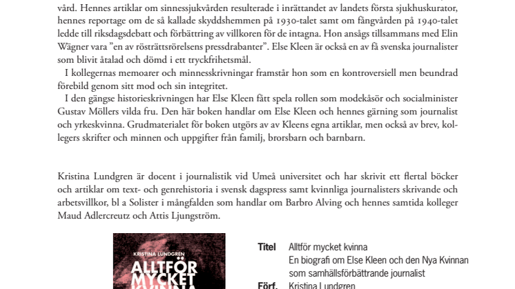 Alltför mycket kvinna – ny bok om Else Kleen
