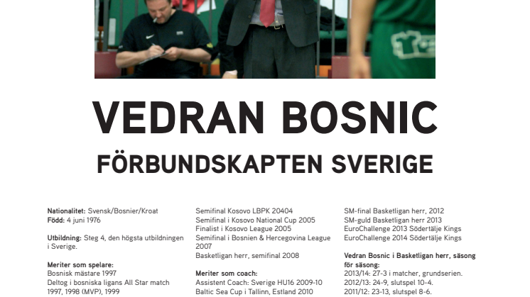 Basket: Vedran Bosnic ny förbundskapten för Sverige
