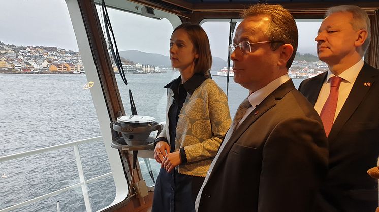 Iselin Nybø, Norway's Minister of Research and Higher Education, on board Eidsvaag Pioneer