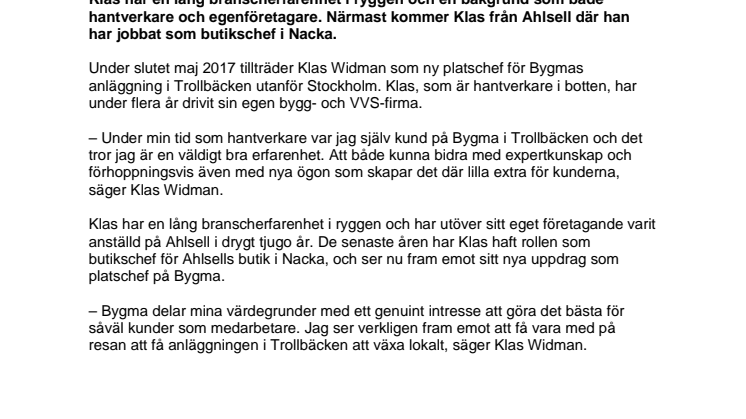 Ny platschef till Bygma Trollbäcken