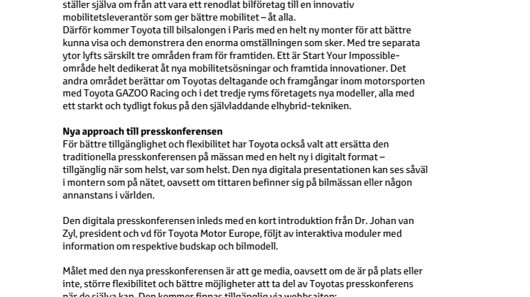 Innovativt Toyota visar framtiden på bilsalongen i Paris