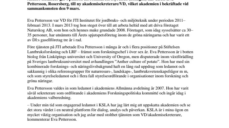 ​KSLA har utsett Eva Pettersson till ny VD