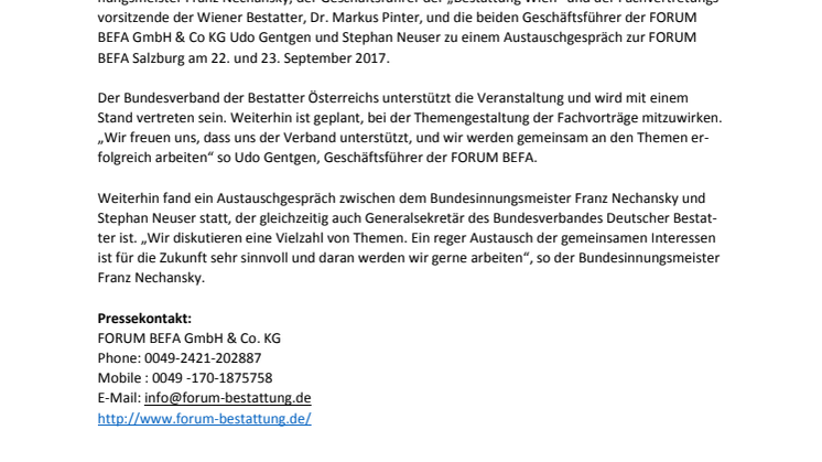 Treffen zur Vorbereitung auf die FORUM BEFA in Salzburg