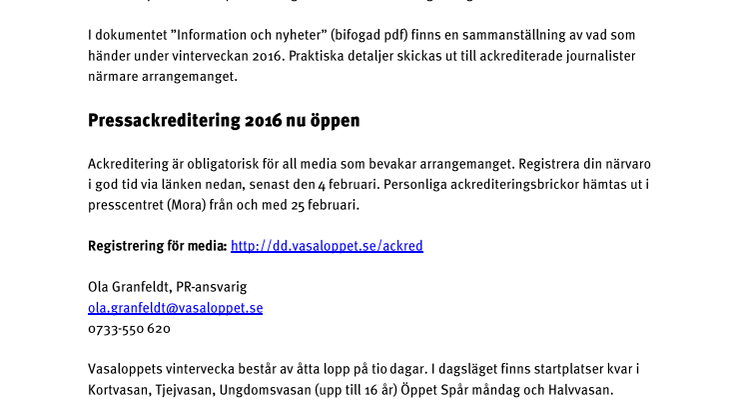 Inbjudan pressackreditering - vinterveckan 2016