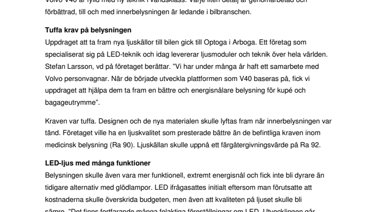 LED-ljus lyfter premiumkänslan i nya Volvo V40