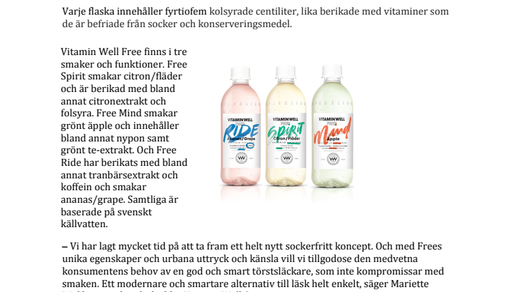Nyhet! Vitamin Well Free – kolsyrad och sockerfri 