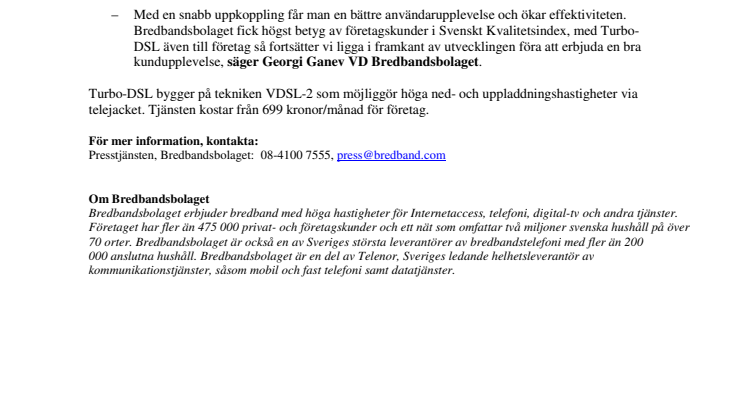 Bredbandsbolaget ökar hastigheten för företag – lanserar Turbo-DSL
