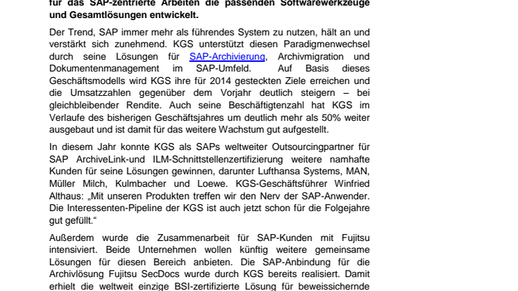 Spezialist für SAP-Archivierung und SAP-Archiv-Migration KGS wächst weiter