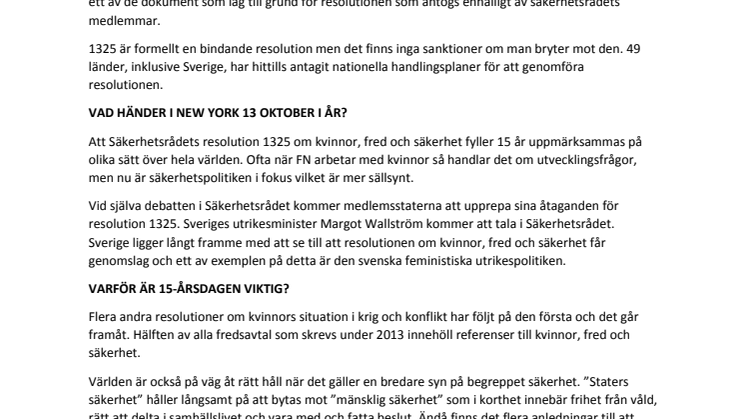 Resolutionen om kvinnor, fred och säkerhet fyller 15