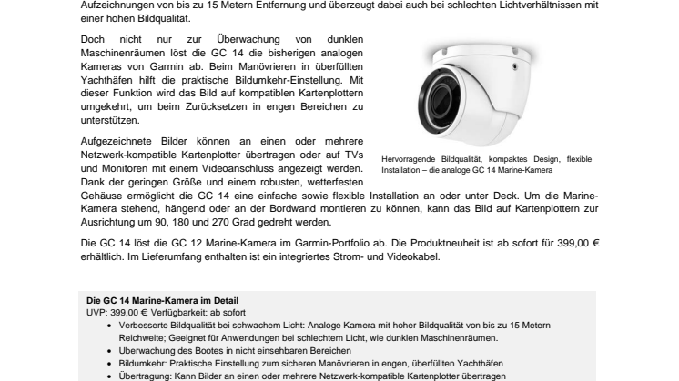 PM Garmin GC 14 Marine-Kamera