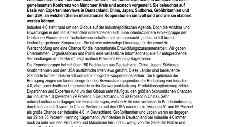 Studie Industrie 4.0 im globalen Kontext: So kann die internationale wirtschaftliche Zusammenarbeit gelingen