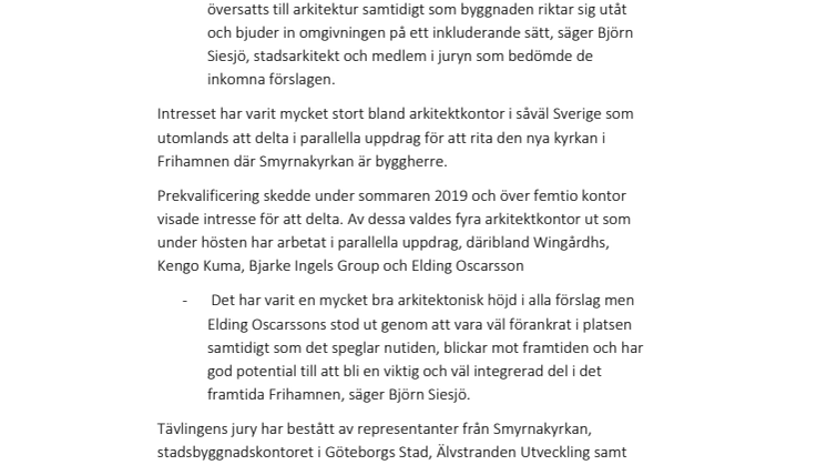 Elding Oscarsson ritar ny kyrka i Frihamnen 