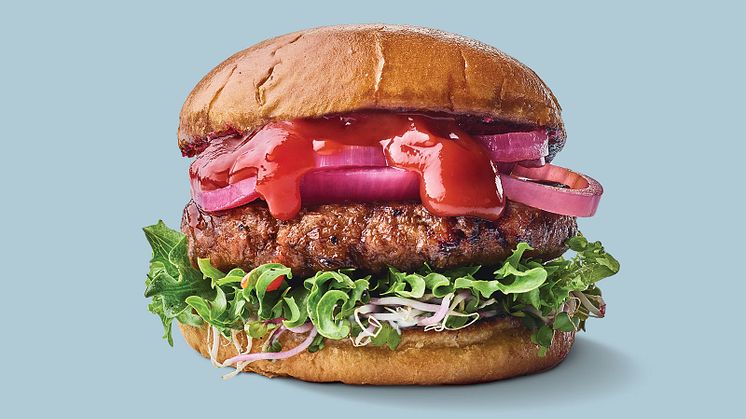 Naturli’ Burger Fava är en 100% växtbaserad, saftig 150-grams premiumburgare gjord på favabönor och ärtor.