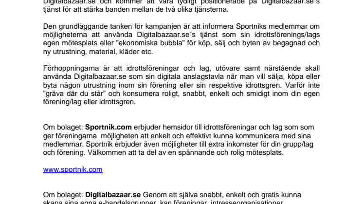 Letter of intent mellan Digitalbazaar.se och Sportnik.com angående sammarbete!