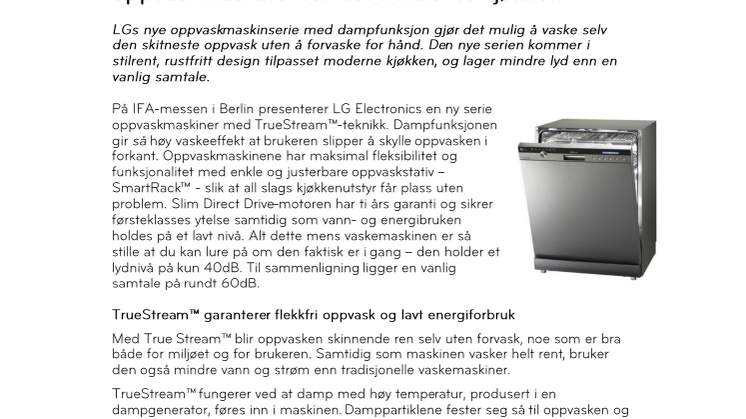 Renere med damp – LG lanserer nye oppvaskmaskiner for det moderne kjøkken