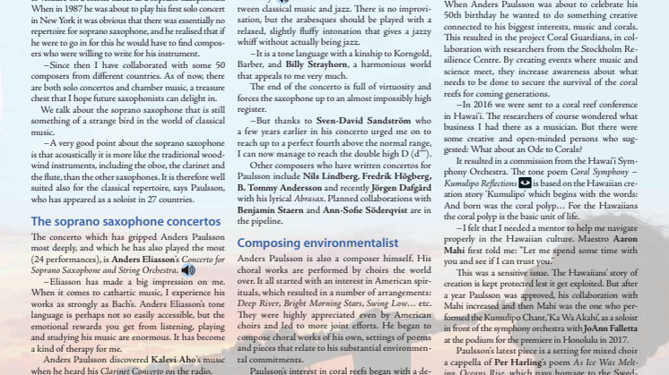 Anders Paulsson – soprano saxophonist and composing environmentalist