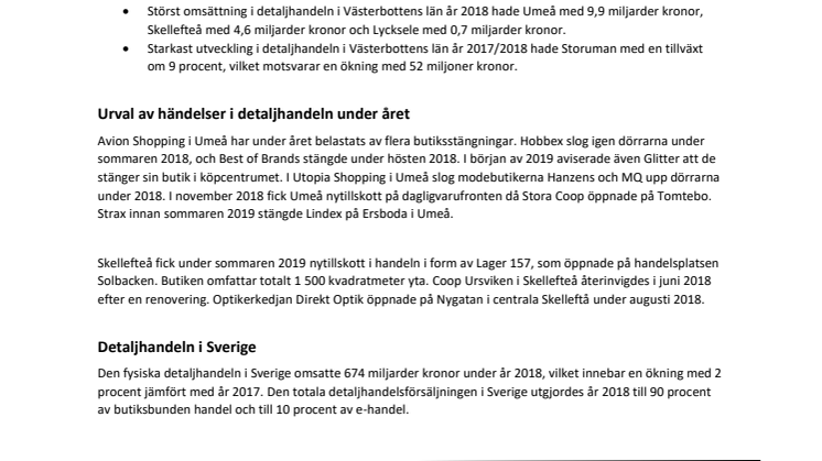 Detaljhandeln i Västerbottens län omsätter 18,2 miljarder kronor 