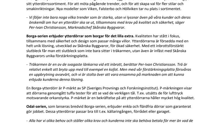 Ytterdörrar i fokus hos Skånska Byggvaror - nytt sortiment gör det enkelt för kunden