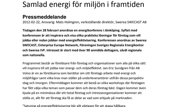 Samlad energi för miljön i framtiden