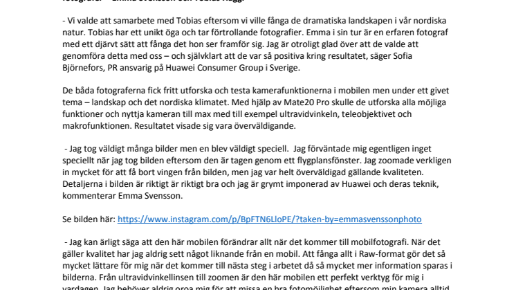 Huawei lät nya Mate20 Pro utmanas av två etablerade, svenska fotografer