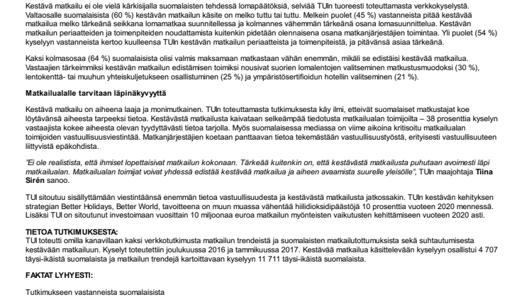Valtaosa suomalaisista valmis maksamaan kestävästä lomamatkasta – Matkailualan vastuullisuusviestintään kaivataan läpinäkyvyyttä