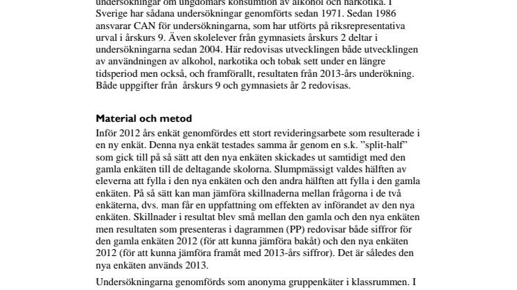 PM om skolelevers drogvanor 2013