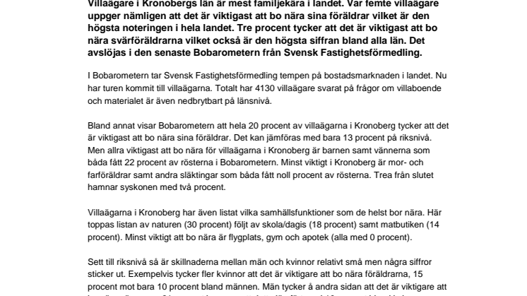 Bobarometern: Närhet till föräldrarna viktigt för villaägare i Kronoberg