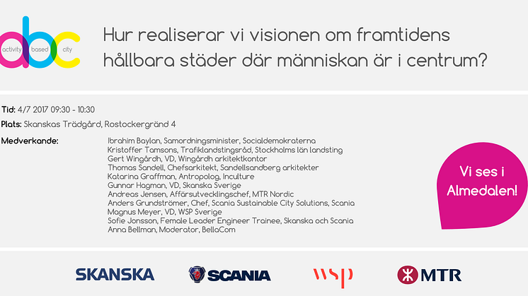 MTR deltar i Almedalsveckan 2017 - bland annat i seminarium om framtidens hållbara städer.